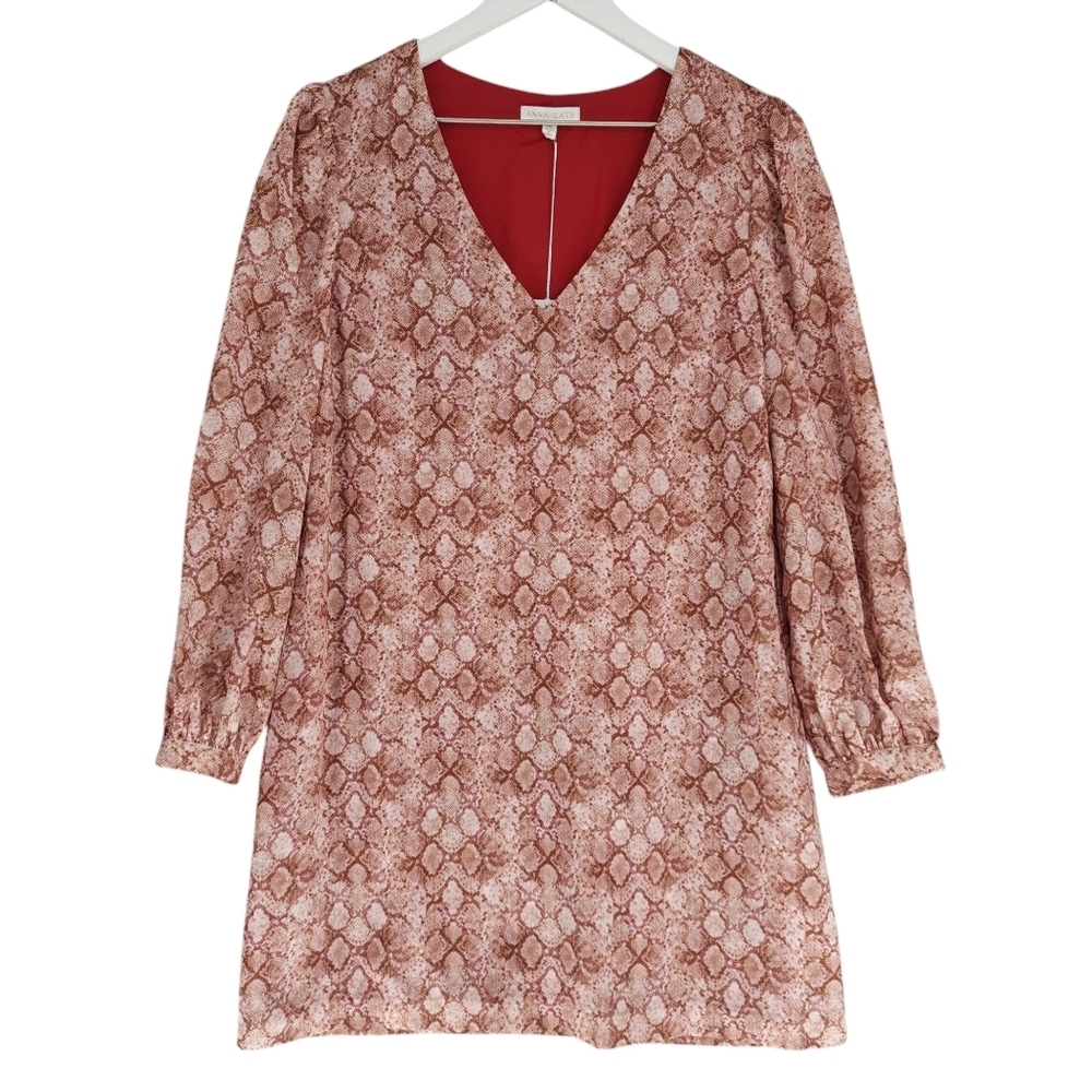 Anna Cate Emma Snake Print V-Neck Long Sleeve Shift Dress